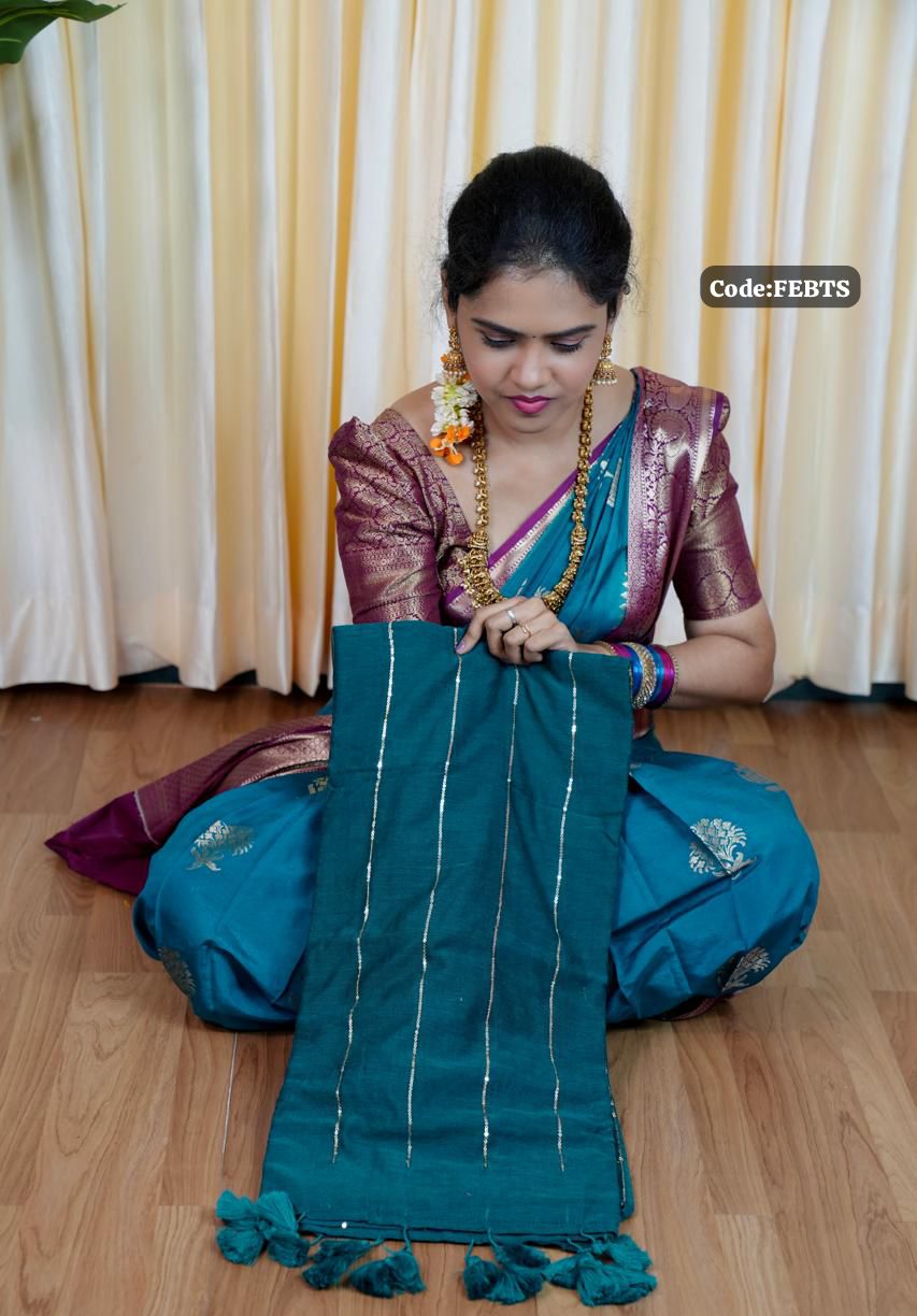 Soft cotton saree with sequence work 🎁