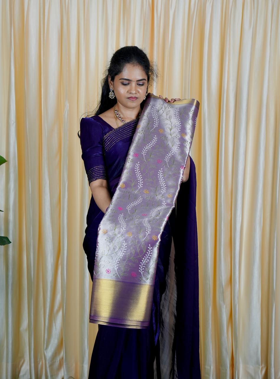 Tissue saree. with embroidery🥰🥳