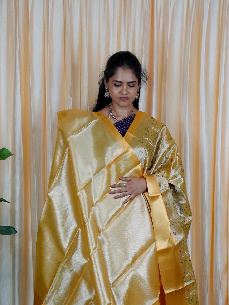 Tissue saree. with embroidery🥳