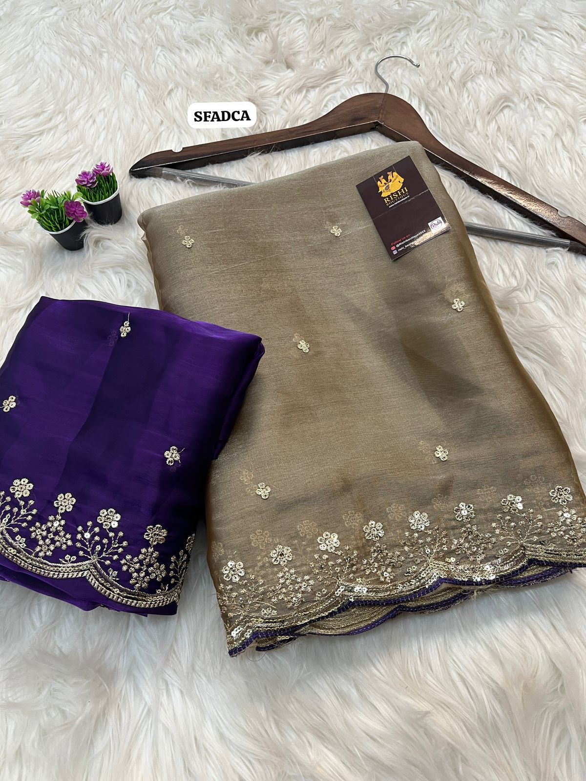 Satin soft jimmy choo saree with cut work embroidery border and contrast blouse🥳