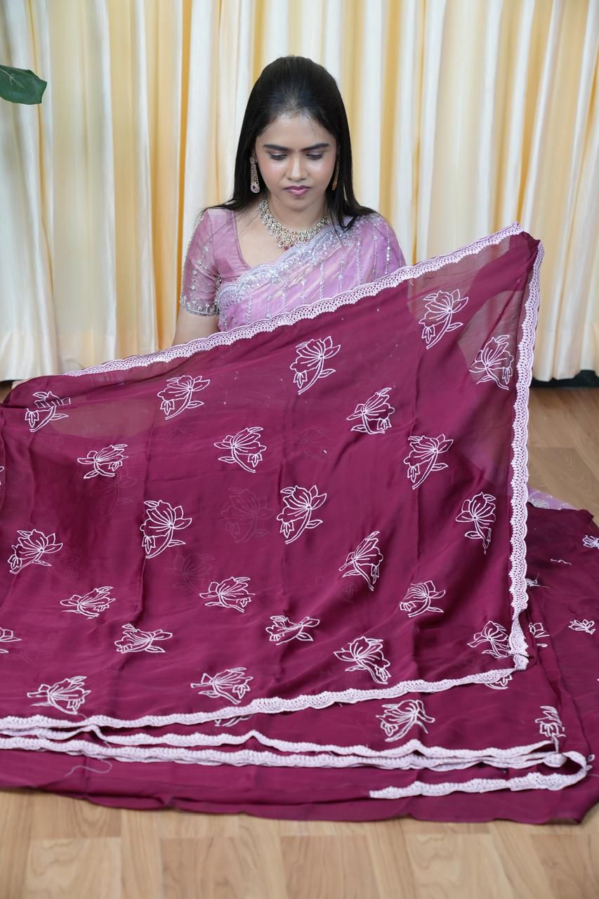 Ramzan offer 💐 Premium silk georgette and shimmer georgette with floral embroidery designs🥰😎🏃🏻♀️