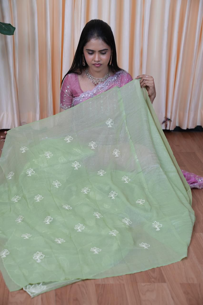 Ramzan offer 💐 Premium silk georgette and shimmer georgette with floral embroidery designs🥰😎🏃🏻♀️