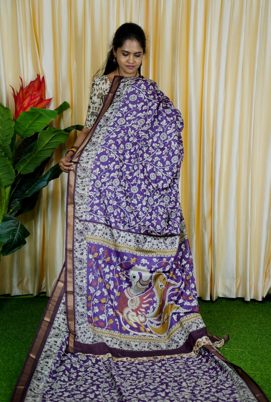 Mul mul cotton sarees. contrast kalamkari ❌