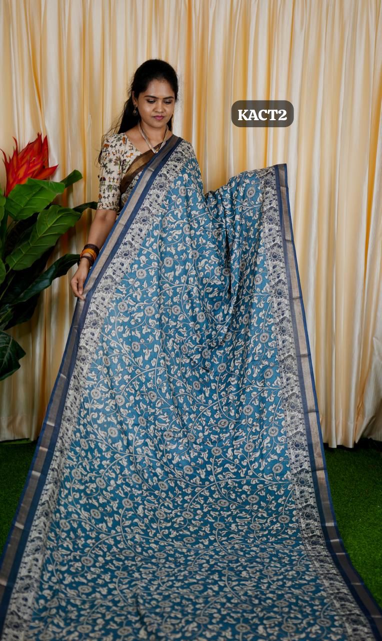 Mul mul cotton saree. contrast kalamkari ❌