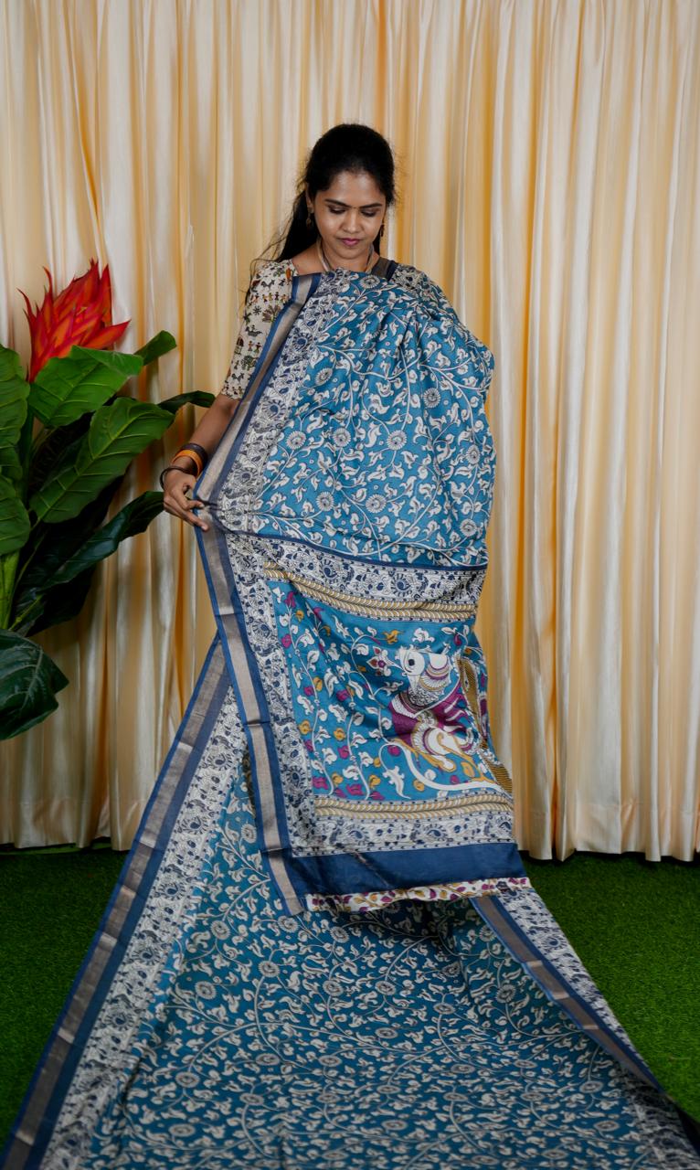 Mul mul cotton saree. contrast kalamkari ❌