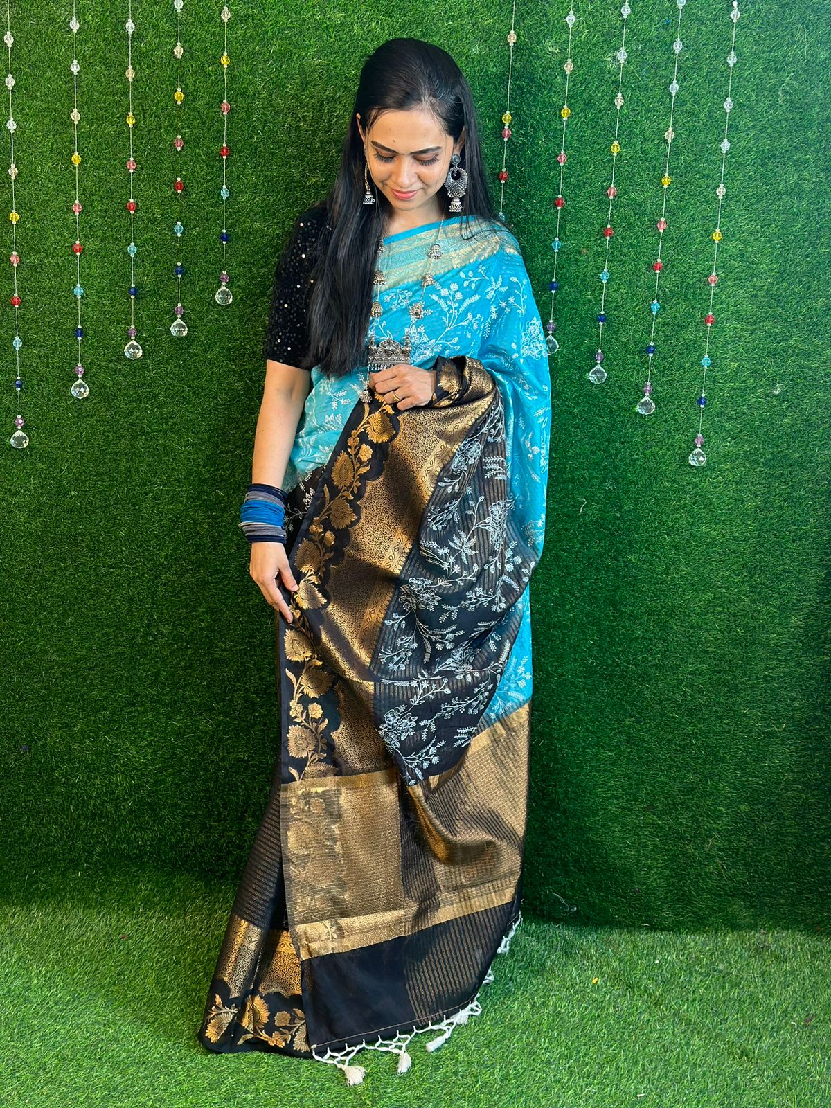 Embroidery work semi katan silk saree YYY