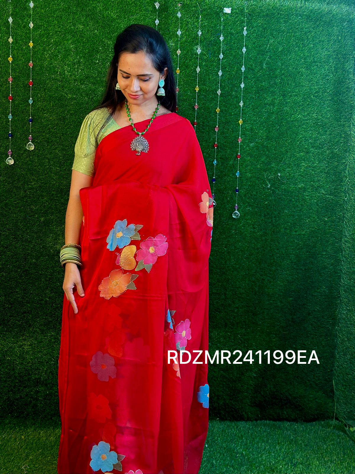 Chiffon saree with floral designs 🥰