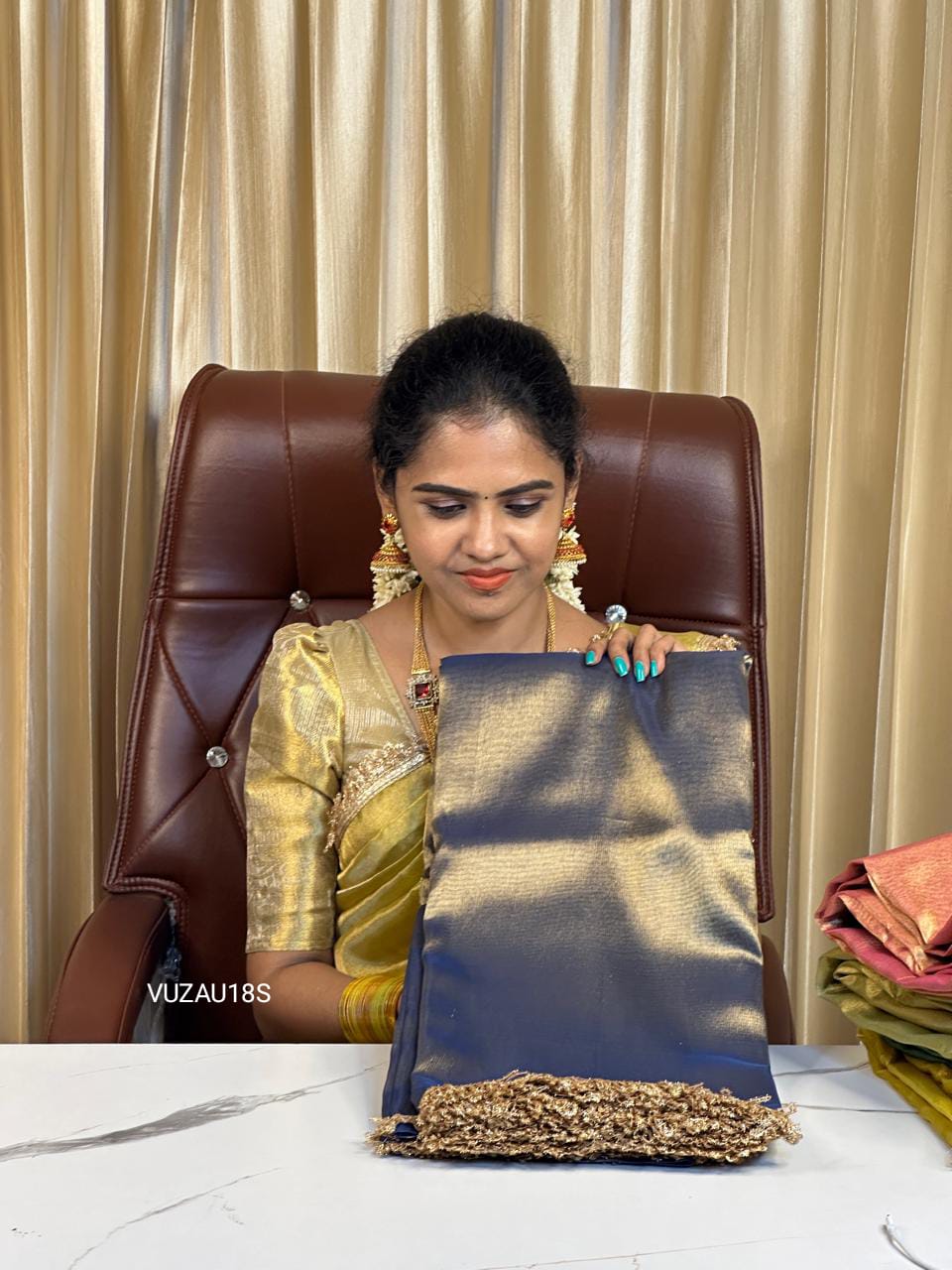 Golden tissue saree prebook prebook 🥳