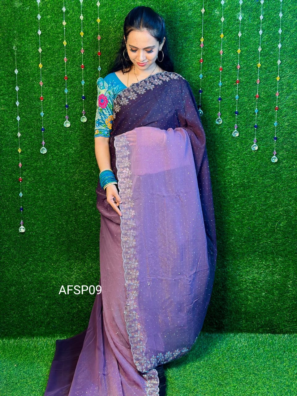 Partywear shimmer georget saree