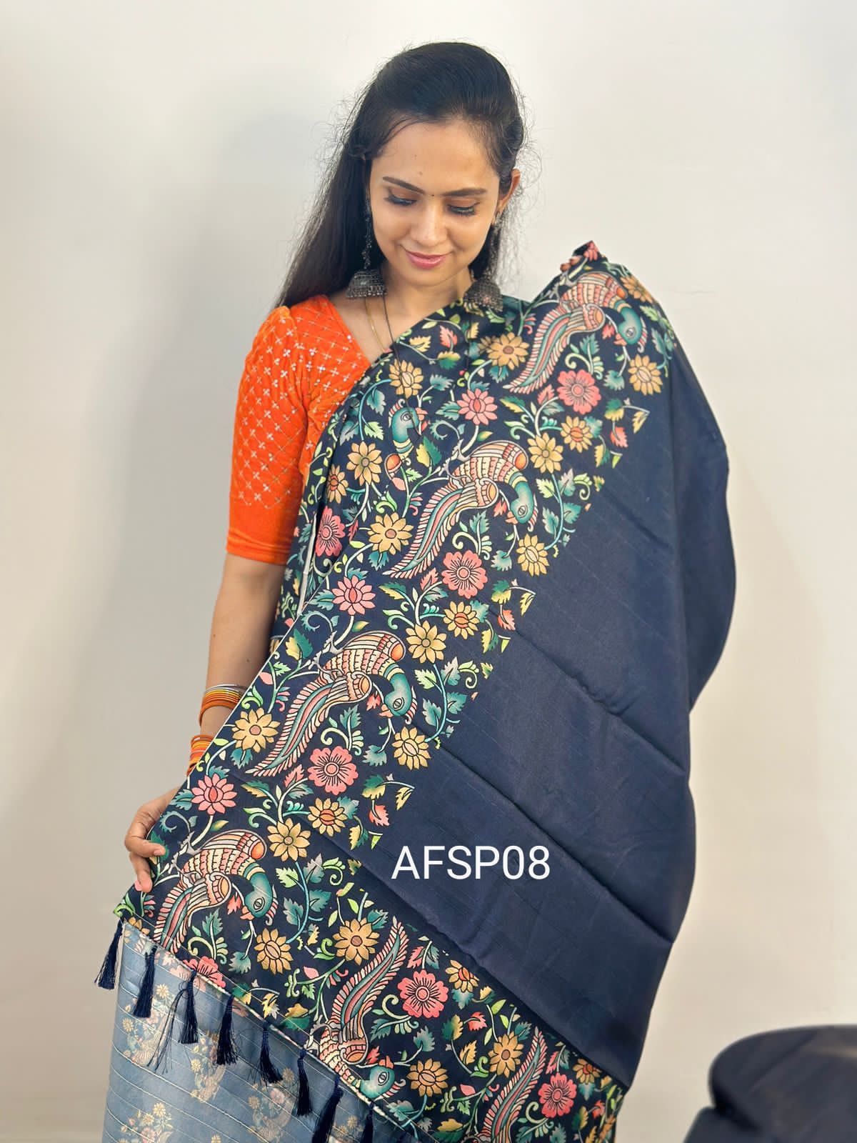 Tussar semi silk saree with kalamkari design offer ❌