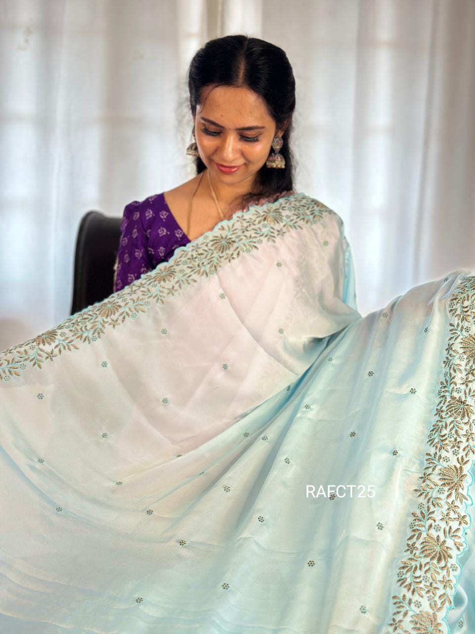 Space silk saree with embroidery blouse❌