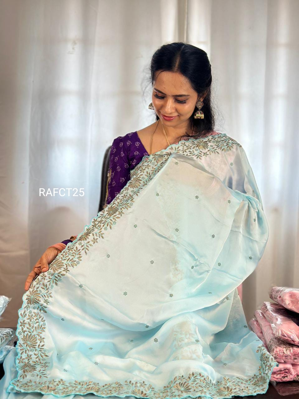 Space silk saree with embroidery blouse❌