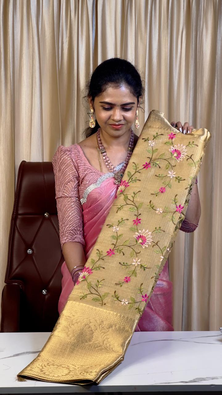 Golden embroidery tissue sarees.prebook🥳