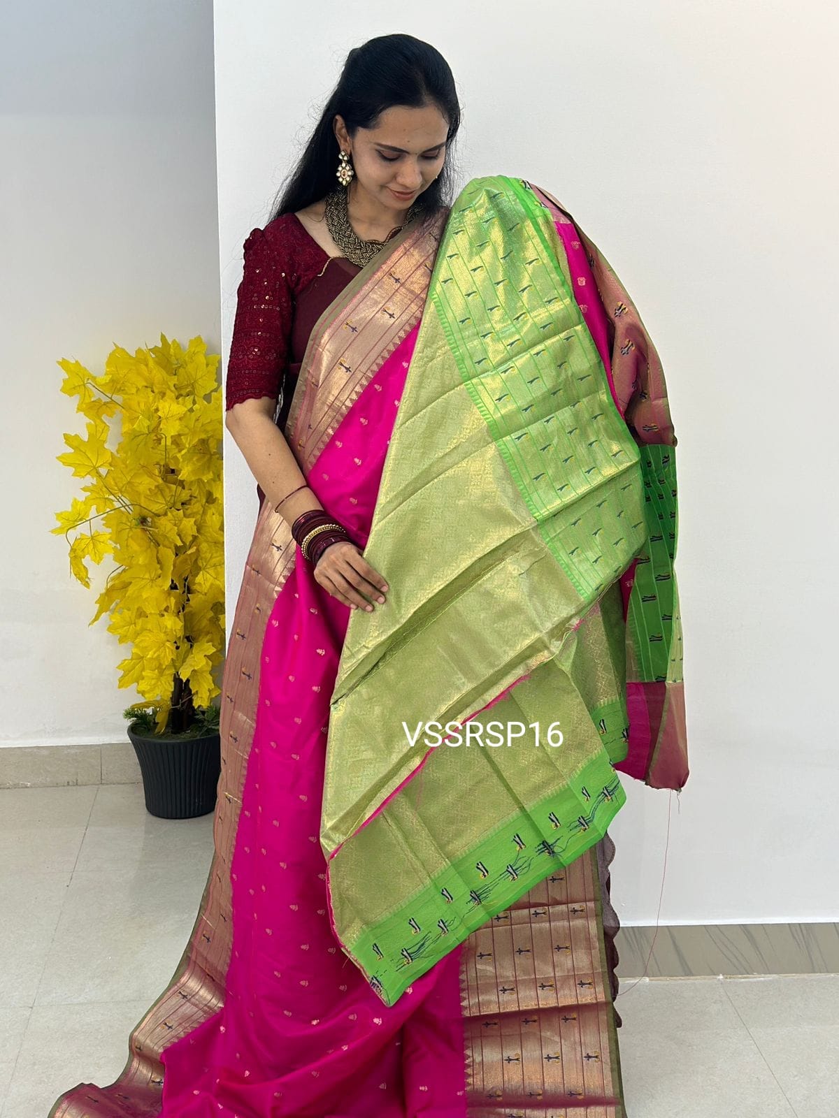 paithani border soft silk saree with 1000 buttas❌