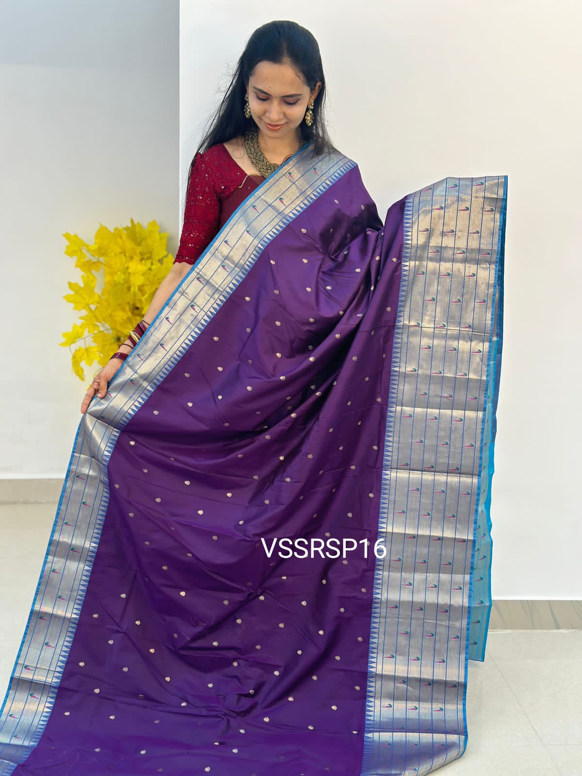 paithani border soft silk saree with 1000 buttas. Prebook❌