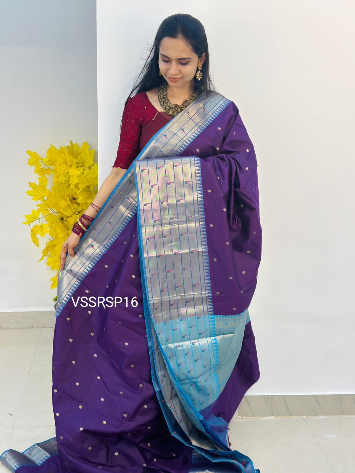 paithani border soft silk saree with 1000 buttas. Prebook❌