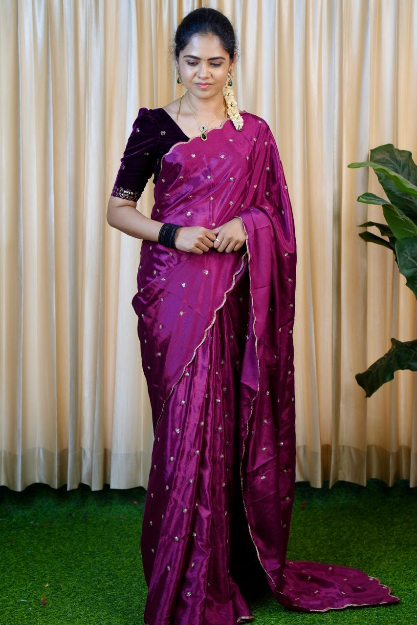 Designer saree with ready made blouse sold❌