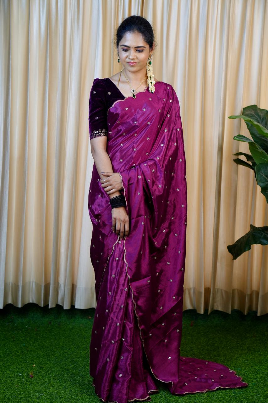 Designer saree with ready made blouse sold❌