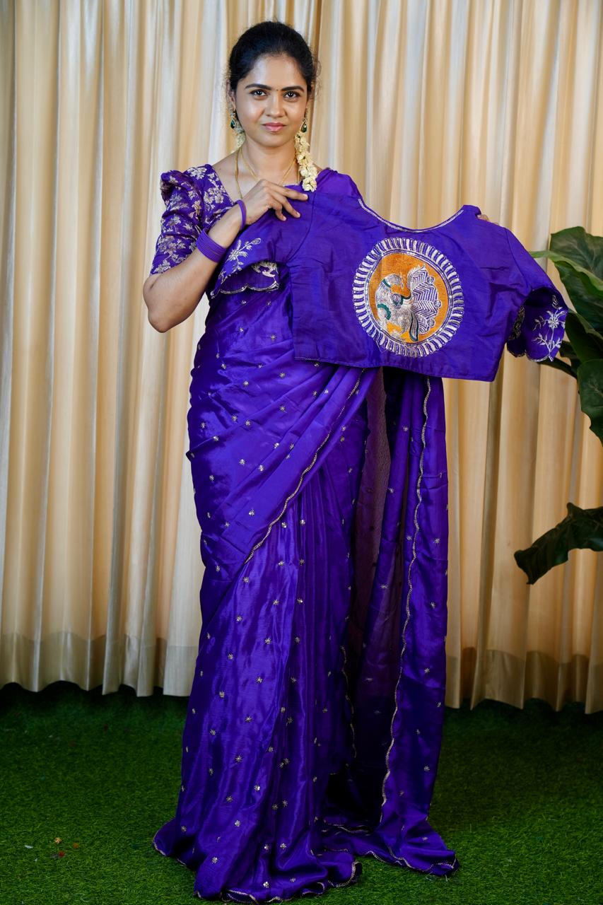 Designer saree with ready made blouse prebook🥳