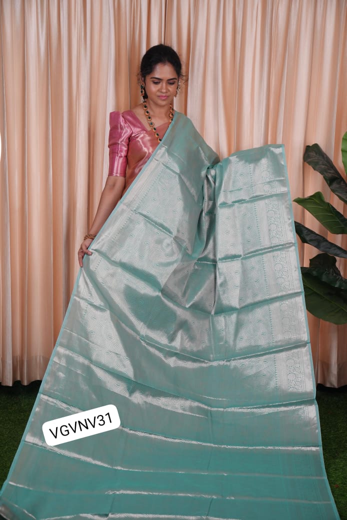 Katan tissue saree turquoise 🥳