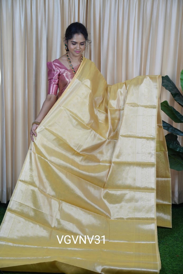Katan tissue saree yellow🥳