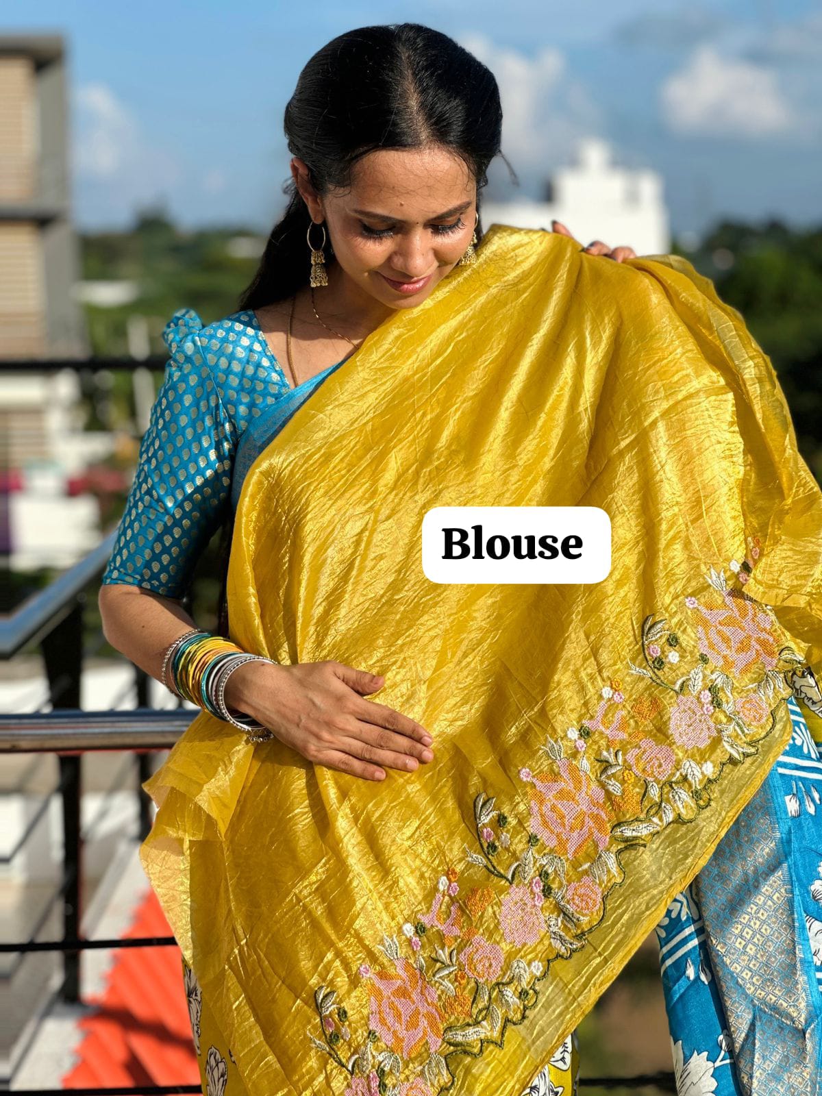 Crushed space silk saree with embroidery border prebook