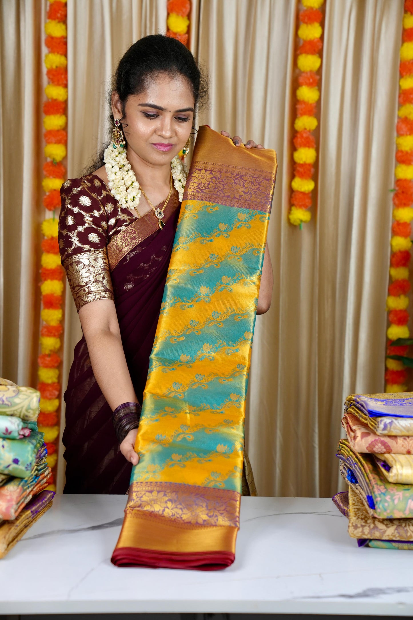 One day offer Kanchi semi silk saree.❌(No animal figures)