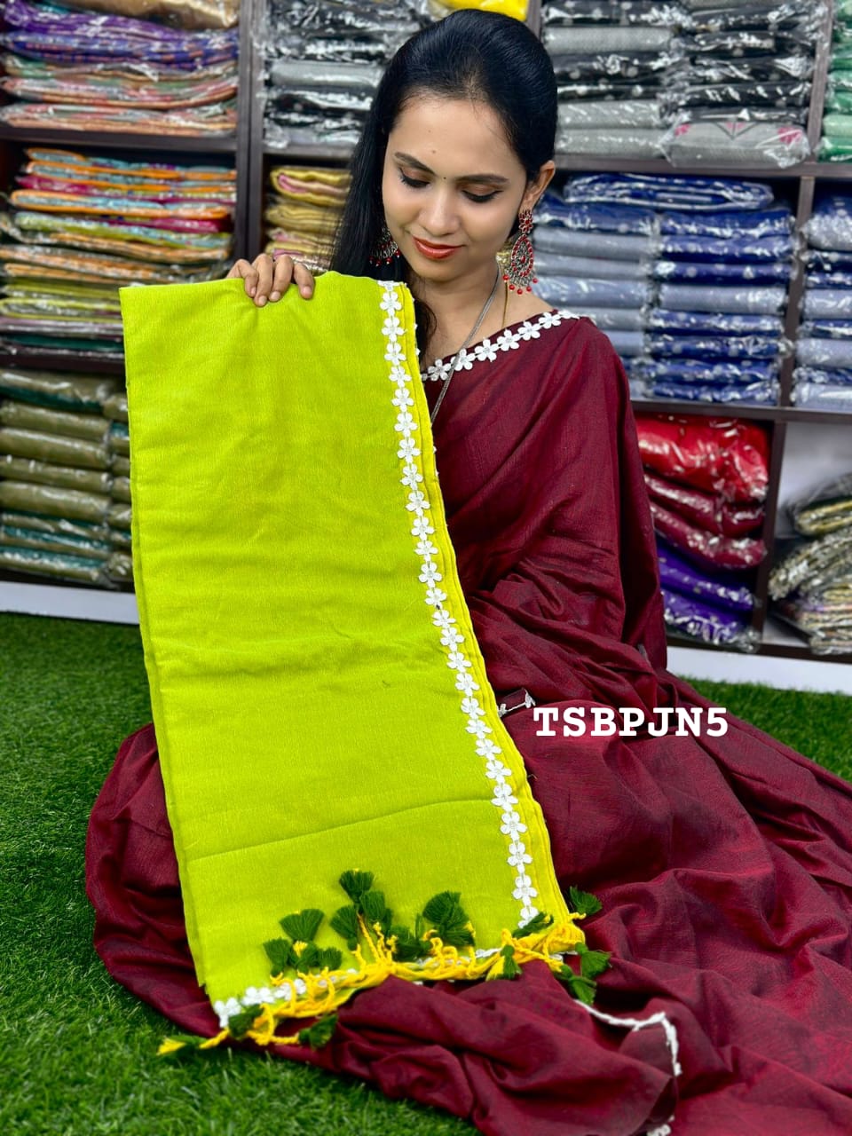 khadhi cotton saree with lace border 🥳