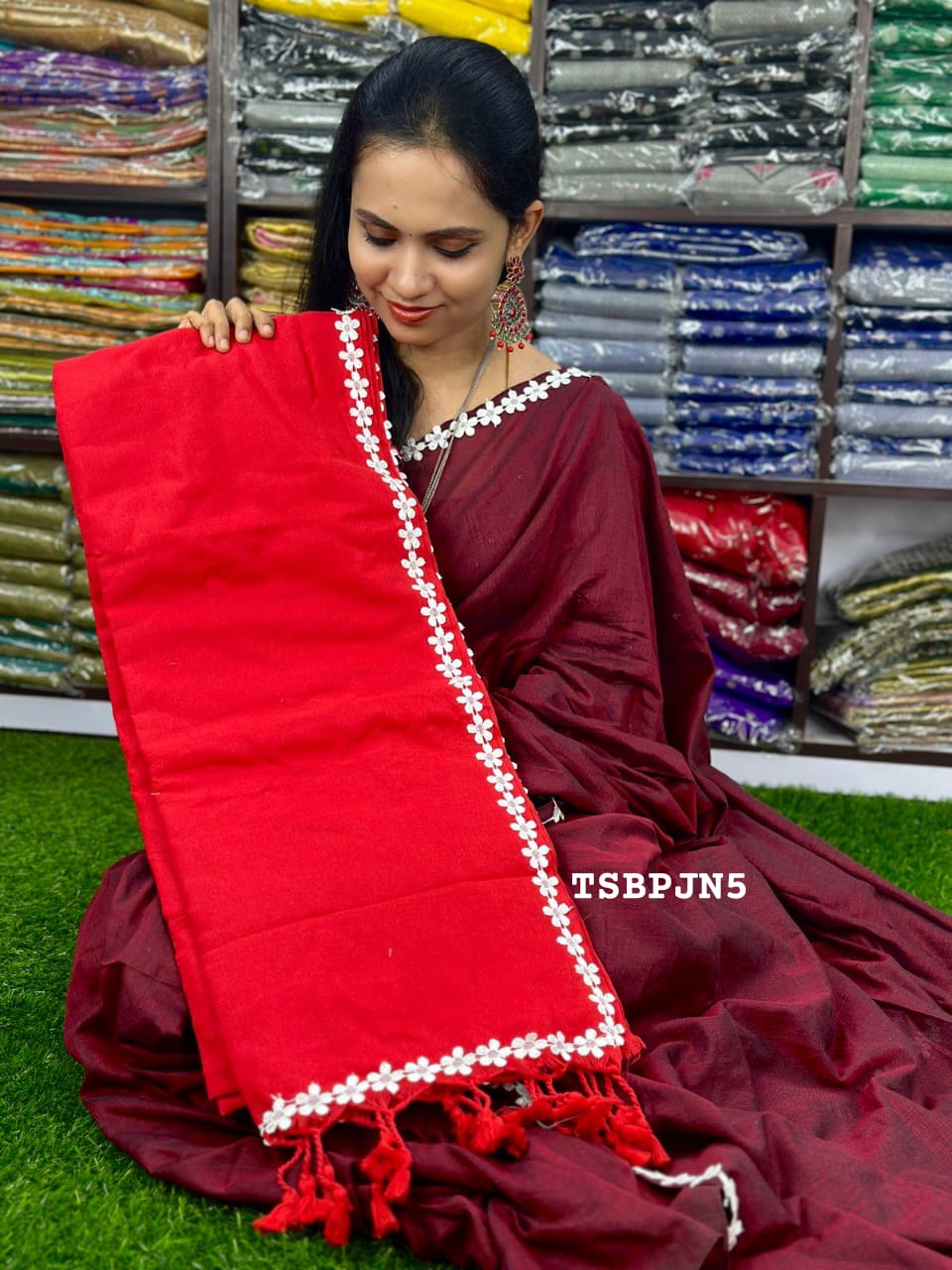 khadhi cotton saree with lace border 🥳