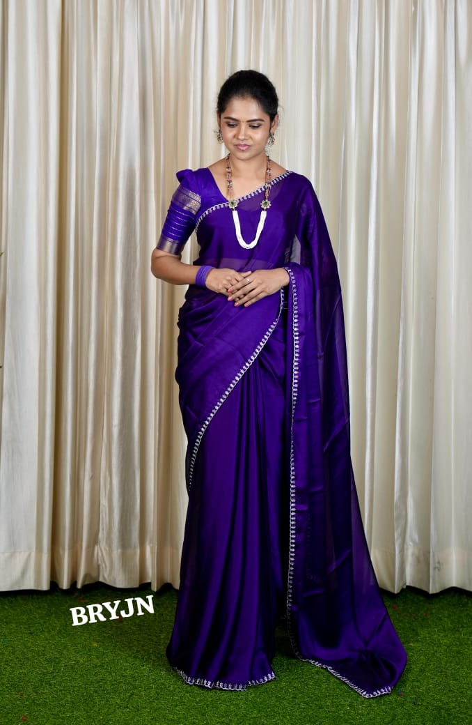 Chiffon sarees with heavy work blouse sold❌