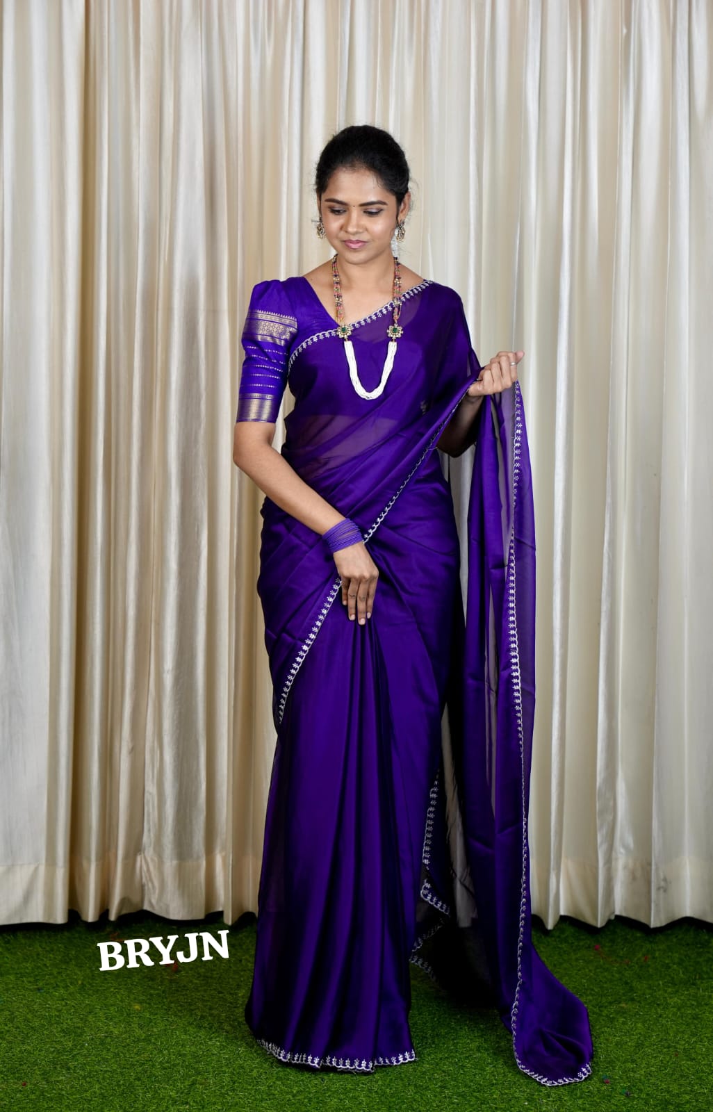 Chiffon sarees with heavy work blouse sold❌