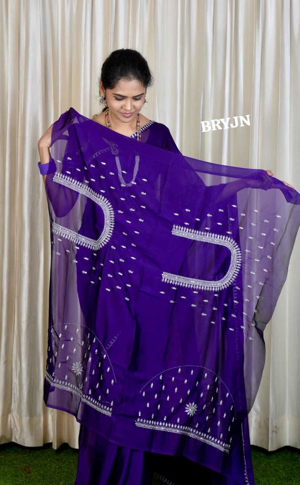 Chiffon sarees with heavy work blouse sold❌