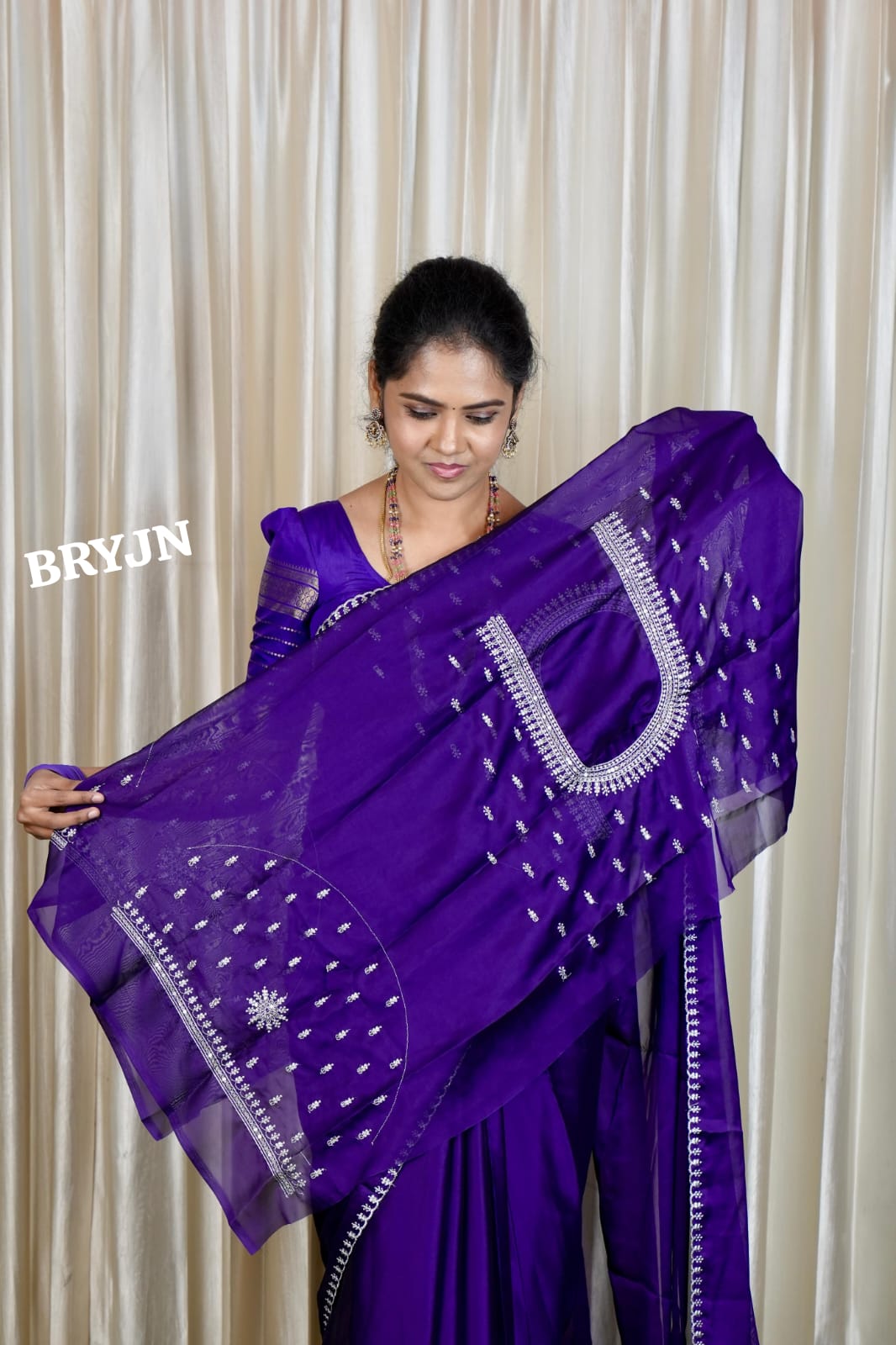 Chiffon sarees with heavy work blouse sold❌