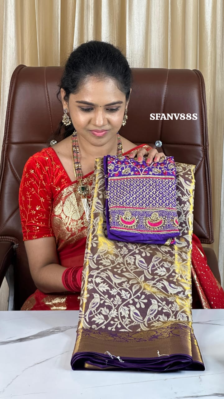 Kanchi semi silk bridal saree purple ❌