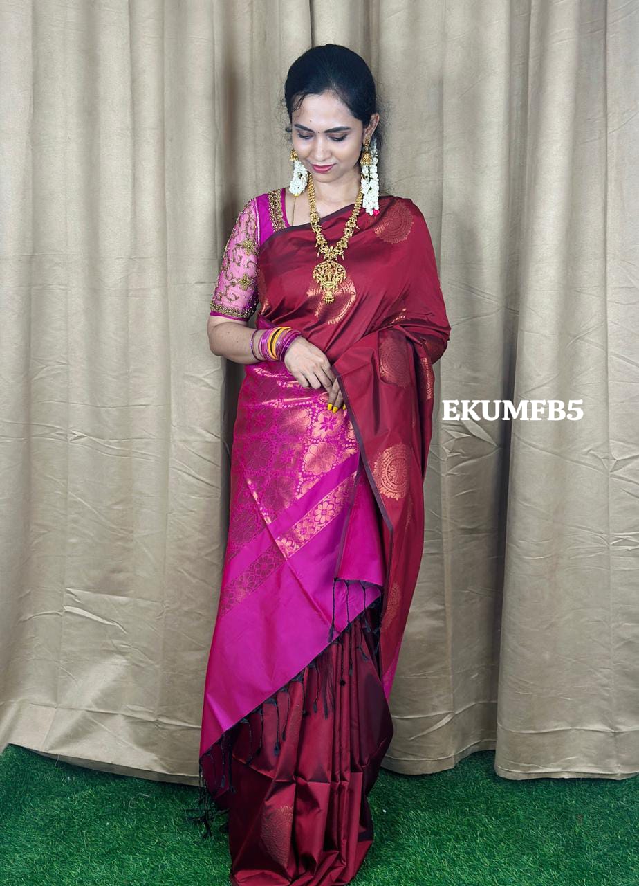 Border less semi soft silk saree sold ❌