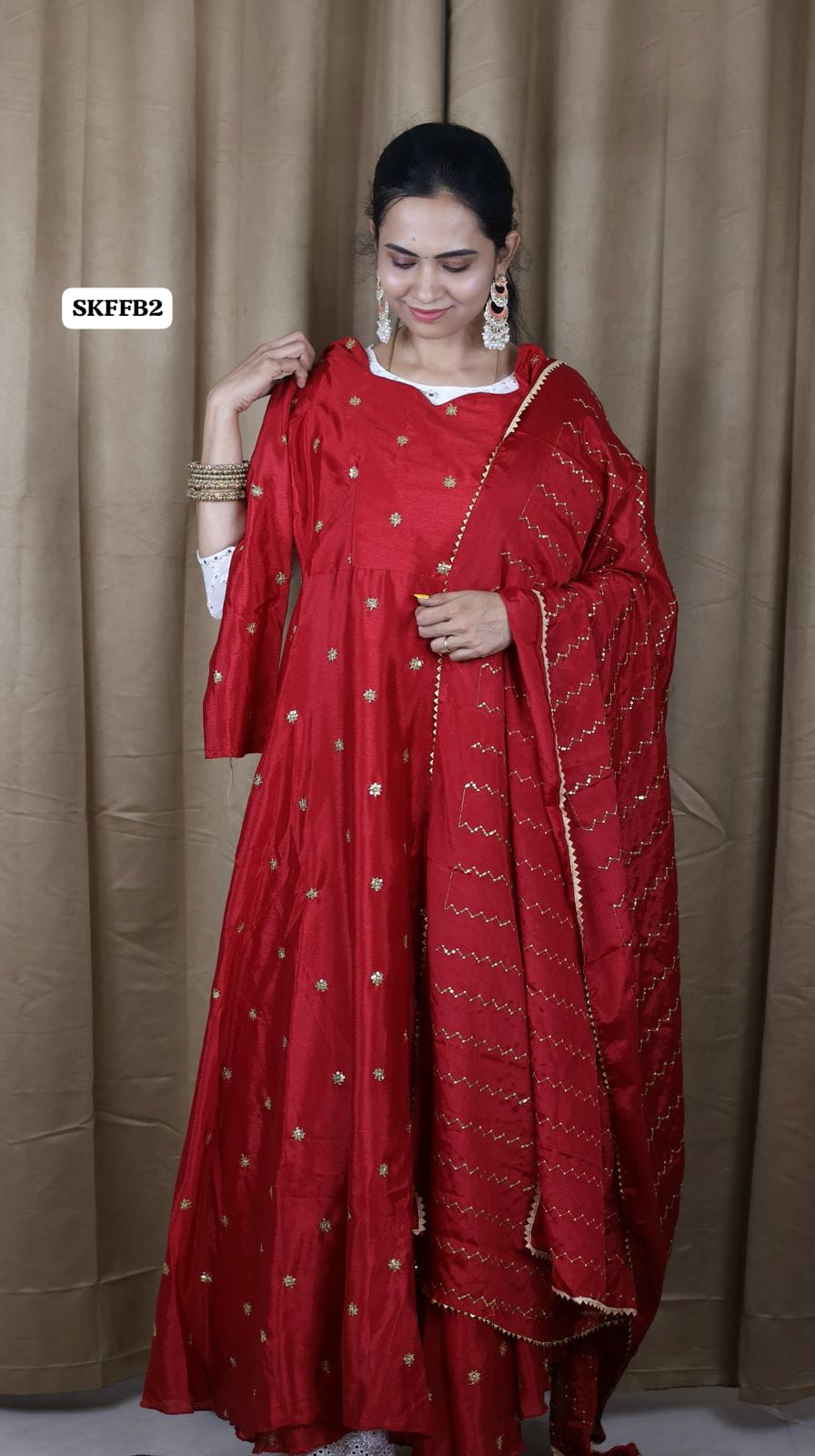 Premium Chinnon silk long gown with chumkey work ❌
