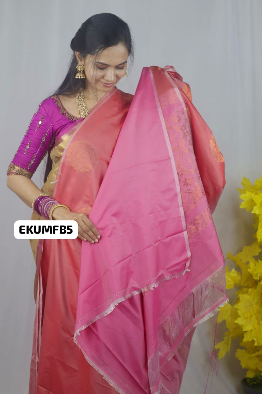 Border less semi soft silk saree 🥳