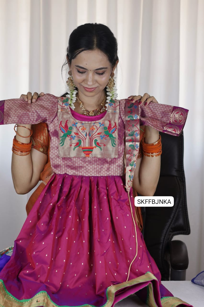 🥳Paithani soft silk kids lehanga with belt. 1-13 years . Mention size in first line of adress