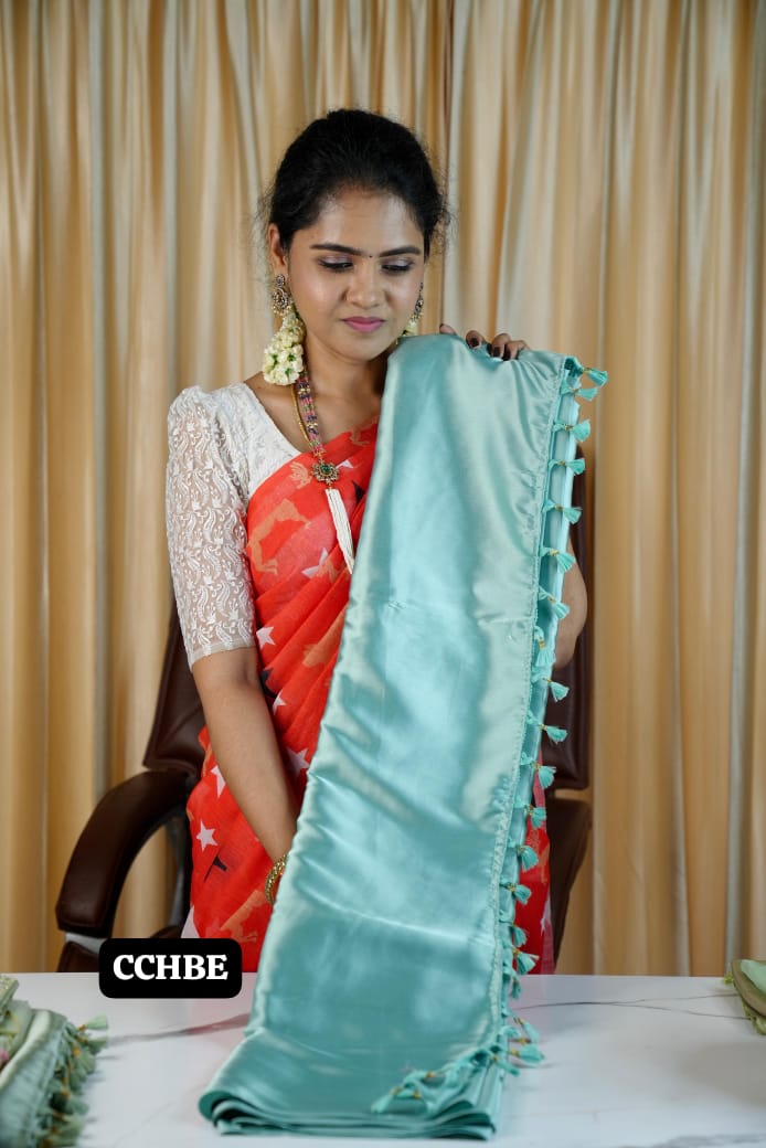 Satin saree with belt prebook❌