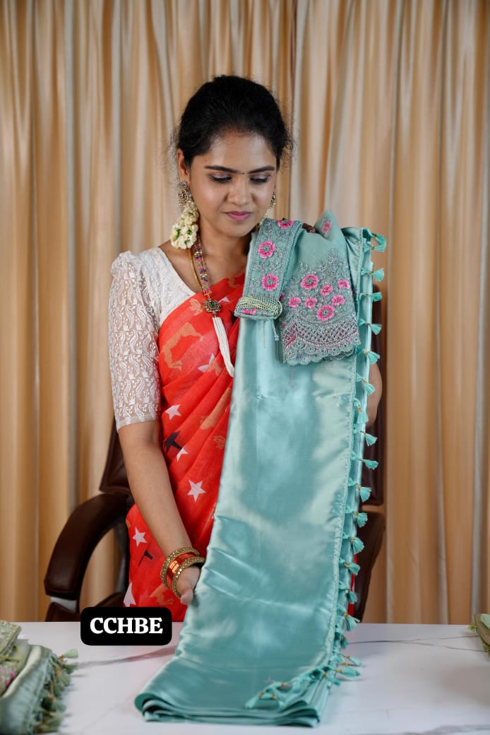 Satin saree with belt prebook❌
