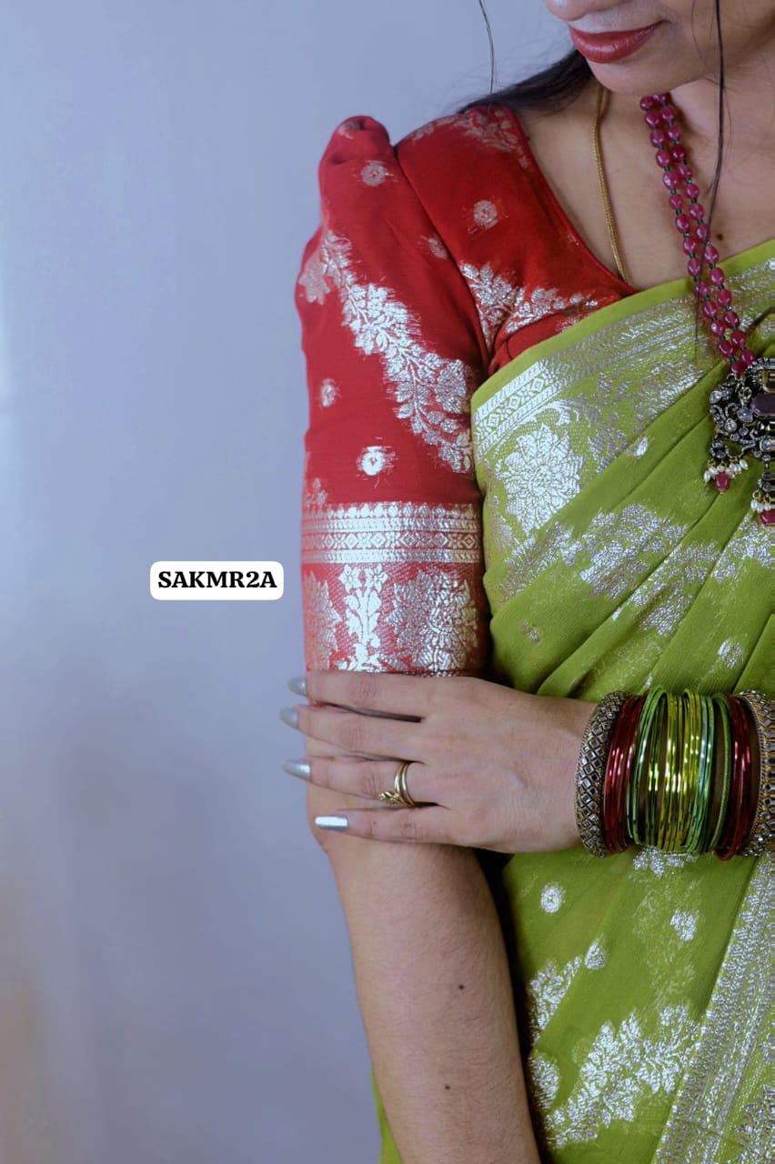 Viscose georgette saree with contrast blouse and Pallu prebook🥳