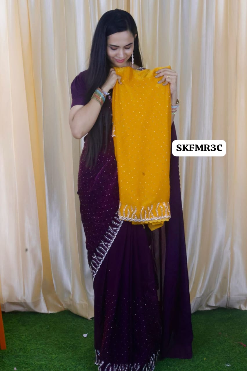 Space silk with stone work. Exclusive party wear saree 🥳