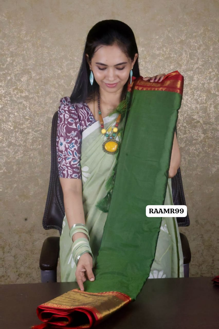 Budget friendly cotton saree with contrast blouse ❌