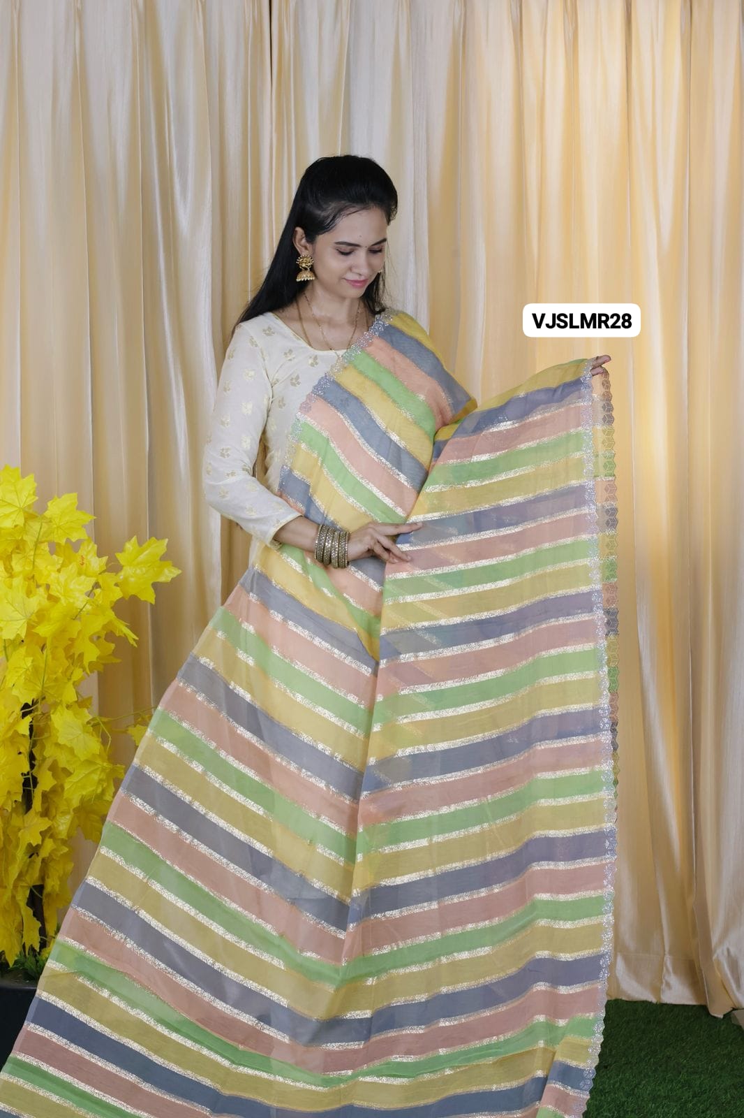 Kora chanderi saree with cutwork glitter border❌