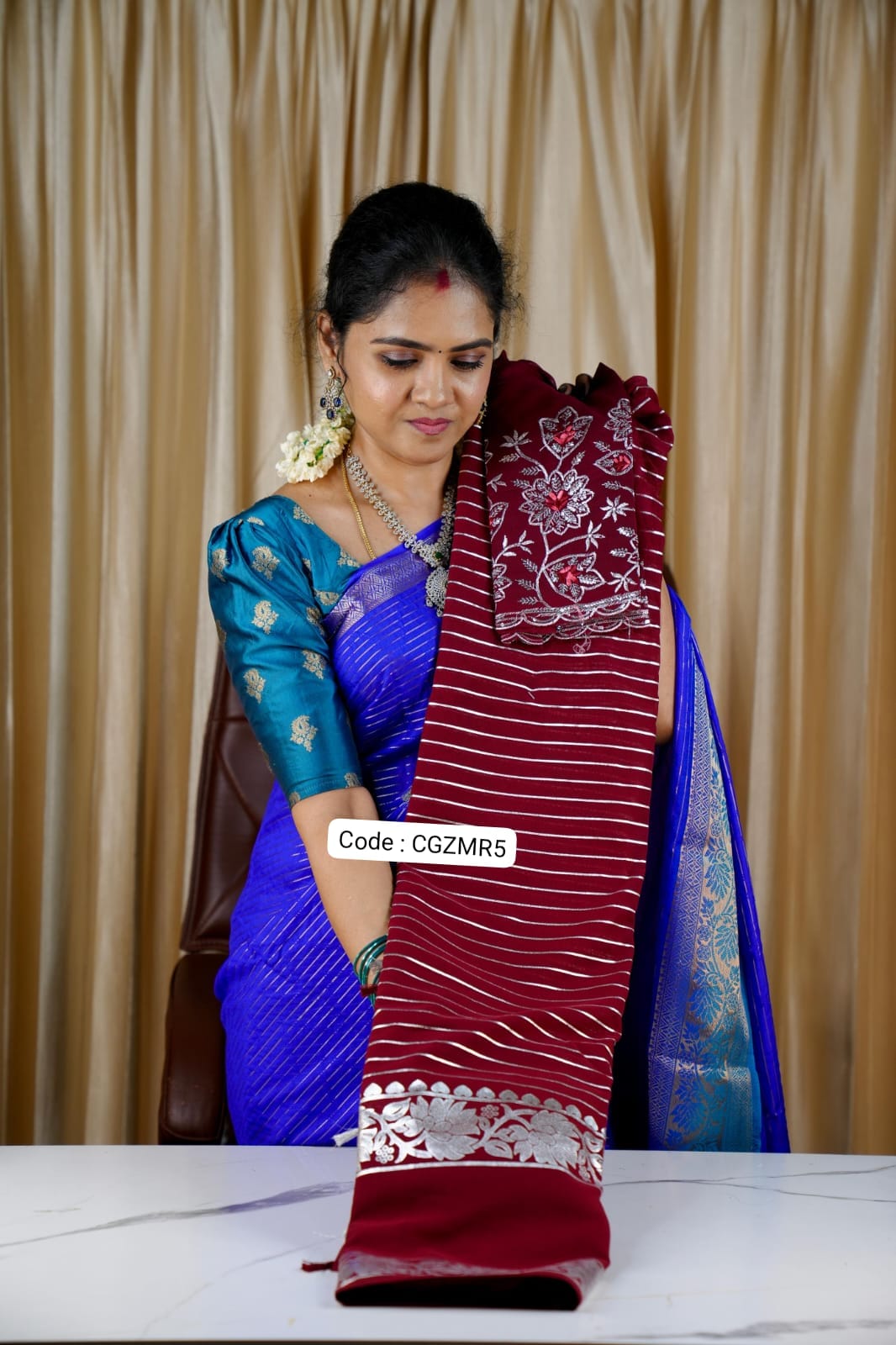 Georgette sarees with silver foil print maroon🥳✅