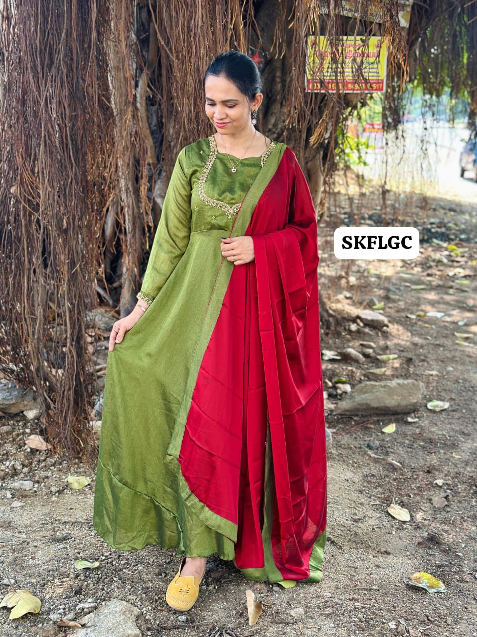 Fully stiched premium vichitra silk long gown with hand🥰🥳