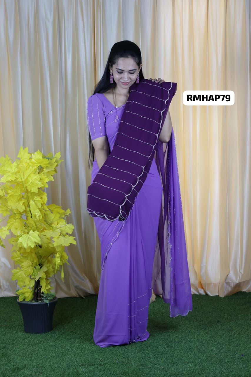premium Georgette saree with exclusive handwork design🥳