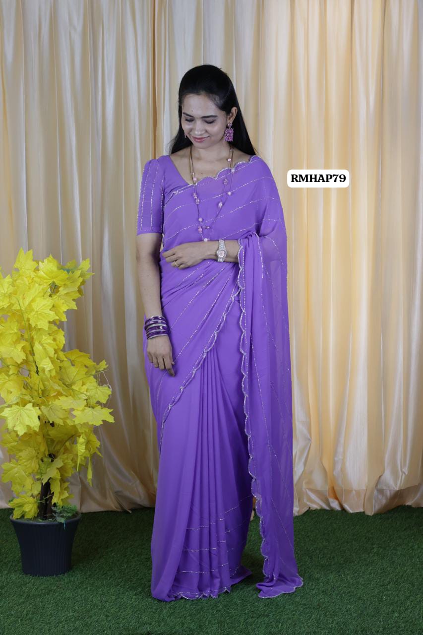 premium Georgette saree with exclusive handwork design🥳