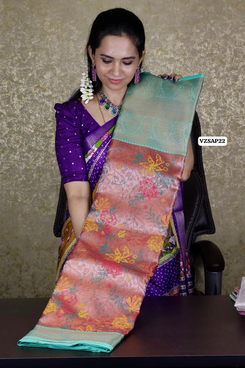 Karan silk with grand floral designs saree 🥳prebook
