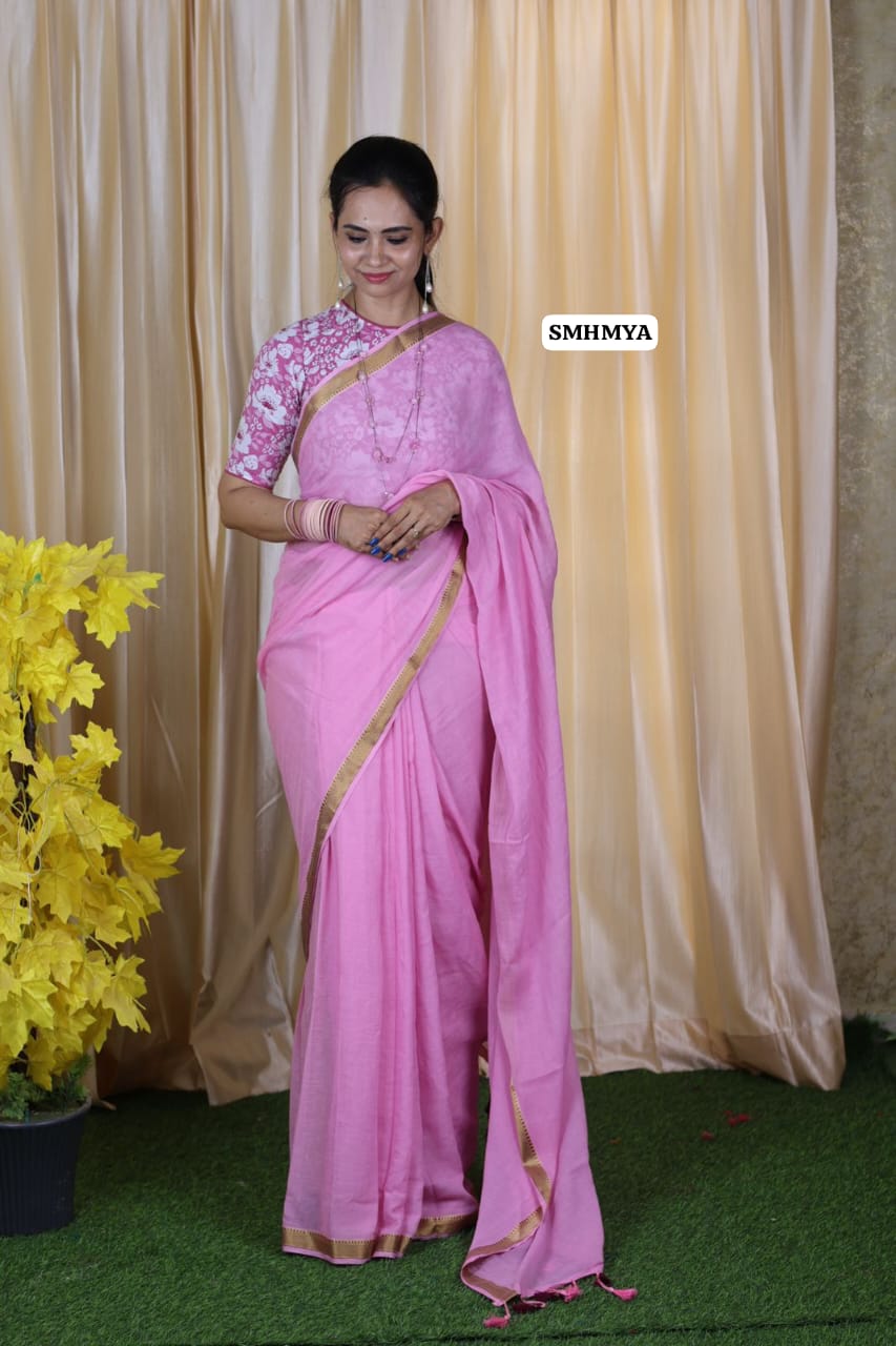 Soft cotton weighless saree with blouse as in pic.🥳